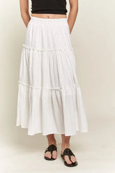 ADORA Rhinestone Accent Tiered Skirt WHITE OutfitFlow