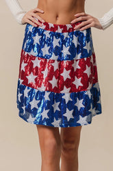BiBi American Flag Theme Star Sequin Tiered Skirt AMERICAN FLAG OutfitFlow