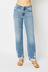 Judy Blue Full Size High Waist Straight Jeans with Heavy Destroy Plus Size MD OutfitFlow