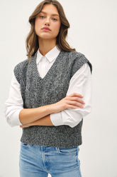 Be Cool Cable Knit V-Neck Sweater Vest Charcoal OutfitFlow