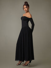 Off Shoulder Long Sleeve Maxi Dress Black OutfitFlow