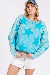 SAGE + FIG Mineral Wash Star Pattern T-Shirt Aqua OutfitFlow