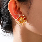 18K Gold-Plated Flower Stud Earrings Gold onesize OutfitFlow