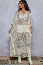 POL Lace Embroidered Beach Cover Up Kaftan Cream One Size OutfitFlow