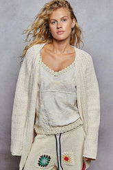 POL Open Front Knit Cardigan with Front Pocket POWDER CREAM OutfitFlow