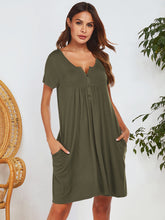 Notched Short Sleeve Mini Lounge Dress Army Green OutfitFlow