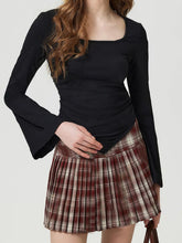 Square Neck Flare Sleeve T-Shirt Black OutfitFlow