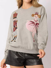 Sequined Nutcracker Long Sleeve Sweatshirt Gray OutfitFlow