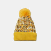 Thermal Knit Hat with Pompom Gold One Size OutfitFlow