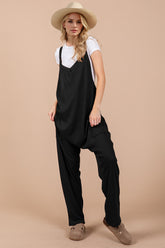 Oh Full Size V-Neck Wide Strap Overalls with Pockets Black OutfitFlow