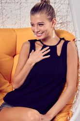 BiBi Rib Knit Shoulder Cut Out Detaied Top BLACK OutfitFlow