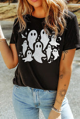 Full Size Ghost Round Neck Short Sleeve T-Shirt Black OutfitFlow