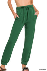 Zenana Fleece Jogger Sweatpants With Pockets DK GREEN OutfitFlow