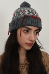 Seam Trim Geometric Knit Hat Dark Gray One Size OutfitFlow