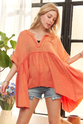 ADORA Oversized Mineral Washed Flare Top VINTAGE ORANGE OutfitFlow