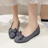 Bow Point Toe Low Heel Slip-Ons Dark Gray OutfitFlow