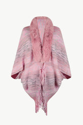Open Front Fringe Hem Poncho Dusty Pink One Size OutfitFlow