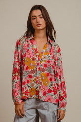 BiBi Woven Floral Printed Shirt Top ROSE OutfitFlow