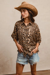 BiBi Leopard Prints Overseized Short Sleeves Top LEOPARD OutfitFlow