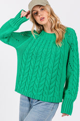 SAGE + FIG Cable-Knit Long Sleeve Sweater Emerald OutfitFlow