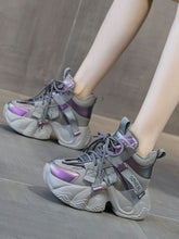 Chunky Platform Lace Up Sneakers Gray OutfitFlow