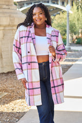 Double Take Full Size Plaid Button Up Lapel Collar Coat OutfitFlow