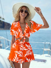 Printed Tie Front Top and Shorts Set Orange OutfitFlow