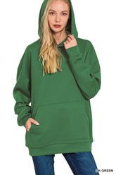 Zenana Oversized Scuba Hoodie with Kangaroo Pocket DK GREEN OutfitFlow
