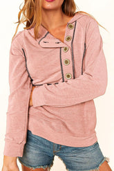 Buttoned Long Sleeve Hoodie Dusty Pink OutfitFlow