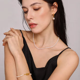 Pearl Necklace, Bracelet and Earrings 4-Piece Jewelry Set Gold One Size OutfitFlow