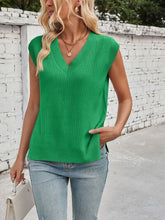 Lovelet Ribbed V-Neck Slit Sweater Vest Green OutfitFlow