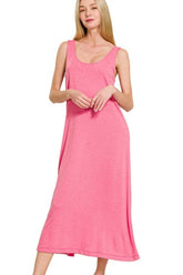 Zenana French Terry Twisted Strap Midi Dress FUCHSIA OutfitFlow