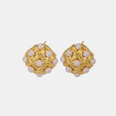 Copper Shell Pearl Stud Earrings Gold One Size OutfitFlow