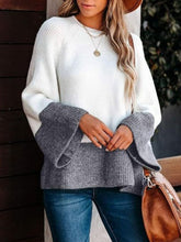 Contrast Round Neck Long Sleeve Sweater White OutfitFlow