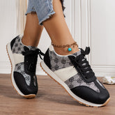 Floral Round Toe Flat Sneakers Black OutfitFlow
