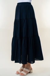 White Birch High Waisted Tiered Maxi Skirt Black OutfitFlow