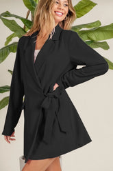 BiBi Wrap Tie Detailed Long Blazer BLACK OutfitFlow
