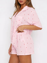 Valentine's Day Printed Collared Neck Short Sleeve Top and Shorts Set Blush Pink OutfitFlow