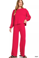 Zenana French Rib Pullover and Pants Set RUBY OutfitFlow