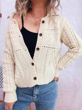 Openwork Cable Knit Button-Up Cardigan Apricot One Size OutfitFlow