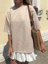 Round Neck Half Sleeve Oversized T-Shirt Khaki OutfitFlow
