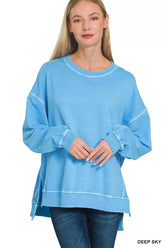 Zenana Full Size French Terry Pigment Dye & Enzyme Washing Pullover Plus Size DEEP SKY OutfitFlow
