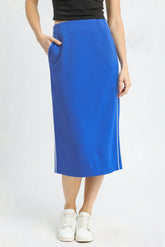 Umgee Midi Pencil Skirt with Contrast Piping Detail OCEAN OutfitFlow