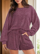 Round Neck Dropped Shoulder Top and Shorts Set Deep Purple OutfitFlow