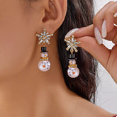 Christmas Snowman Drop Earrings White One Size OutfitFlow