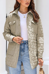 Snap Down Collared Winter Coat Khaki OutfitFlow