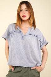 VERY J Nochted Short Sleeve Washed T-Shirt Denim OutfitFlow