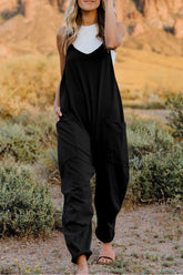 Double Take Full Size V-Neck Sleeveless Jumpsuit with Pockets Black OutfitFlow