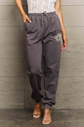 Simply Love Simply Love Full Size Drawstring DAISY Graphic Long Sweatpants Dark Gray OutfitFlow