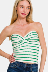 Zenana Twisted Sweetheart Neck Striped Tube Top Green OutfitFlow